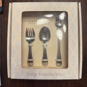 Mikasa Silver Baby Memento Box 3-Piece Set Cross on Handles  NEVER OPENED